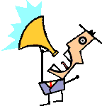 a cubist gif of a light-skinned person yelling into a megaphone